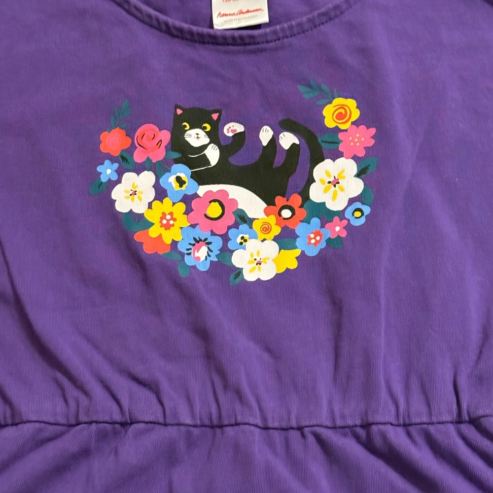 Hanna Andersson Girls Purple Cat Floral Cotton Dress Size 120 US 6-7 Sleeveless - Picture 4 of 7